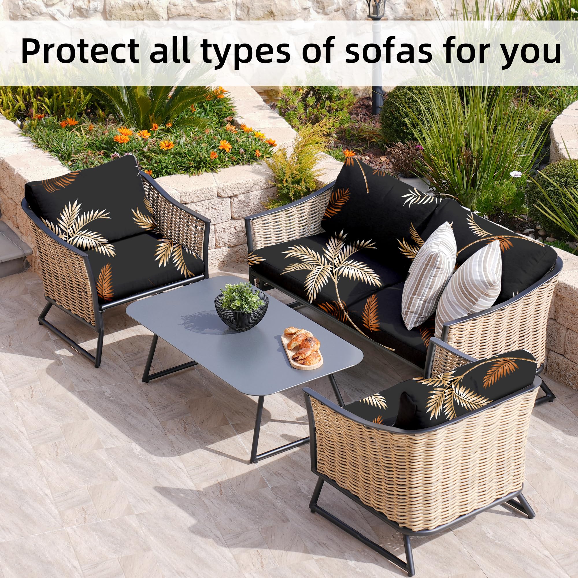 8 Piece Outdoor Cushion Covers, Patio Sofa Cushion Covers, Stretch Fit