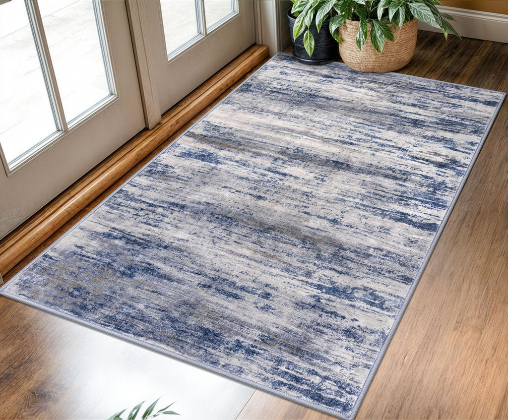 KOZYFLY Abstract Washable 3x5 Area Rug Kitchen & Entryway Rug Grey Blue