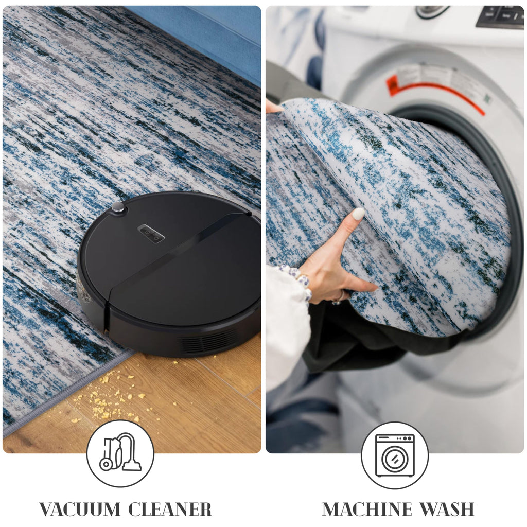 Lansny Modern Abstract Small Area Rug Indoor 3x5 Washable Rug Non-Slip Soft Entryway Rug Grey Blue White Kitchen Mats Thin Print Faux Wool Floor Carpet Throw Rugs for Entrance Bedroom Home Decor