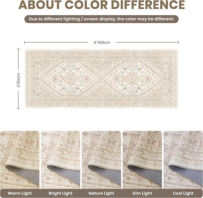 zesthome 2x6 Runner Rug Non Slip,Washable Hallway Runner Rug,Beige