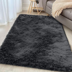 OLANLY 3x4 Machine Washable Accent Rug, Soft Fluffy Shaggy Area Rug for Bedroom, Living Room, Indoor Floor Carpet for Kids, Nursery, Home Decor, Black
