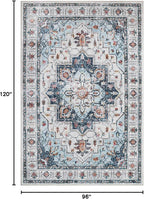 Madane Washable Rug 8x10 Area Rugs for Living Room, Ultra-Thin Non-Slip Backing Rug, Stain Resistant Vintage Large Area Rug for Bedroom (Blue, 8'x10')
