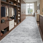 3x14 Washable Runner Rug for Hallway, Non-Slip Long Hallway Runner for Entryway, Soft Vintage Kitchen Mats for Floor, Abstract Dining Room, Bedroom, Living Room Rugs(3'x14', Grey/Ivory)