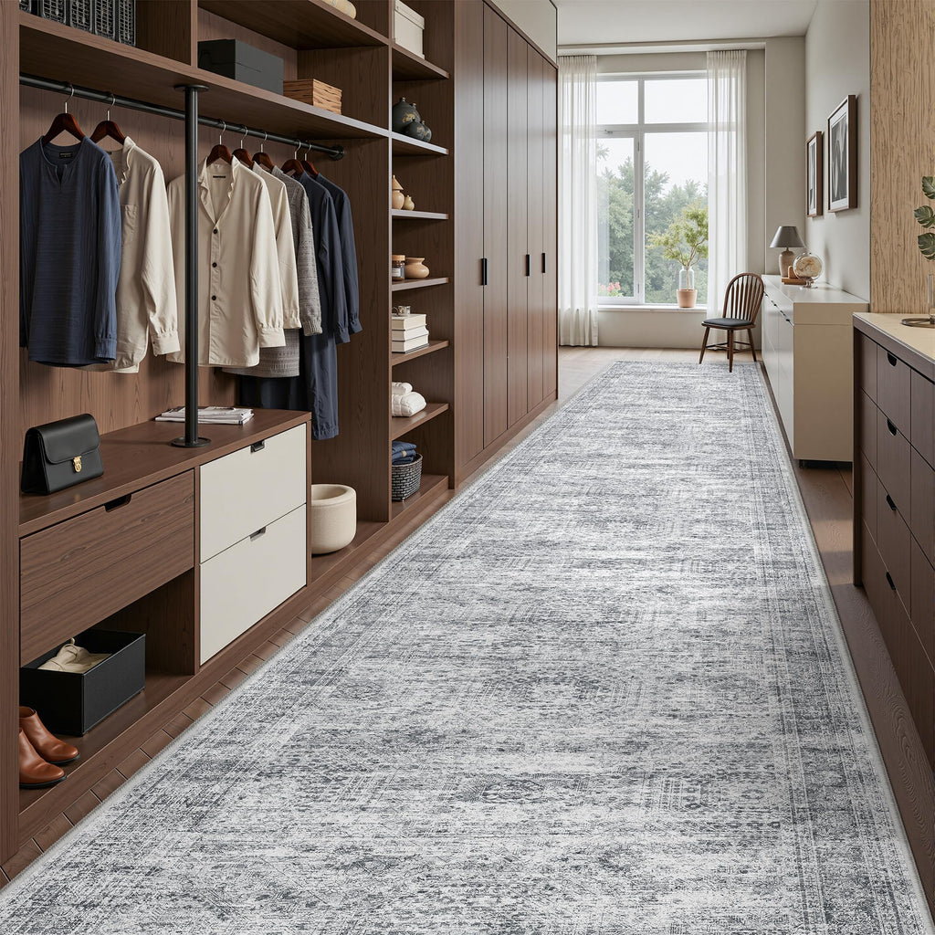 Restydon 3x14 Runner Rug Non Slip,Washable Hallway Runner Rug,Grey