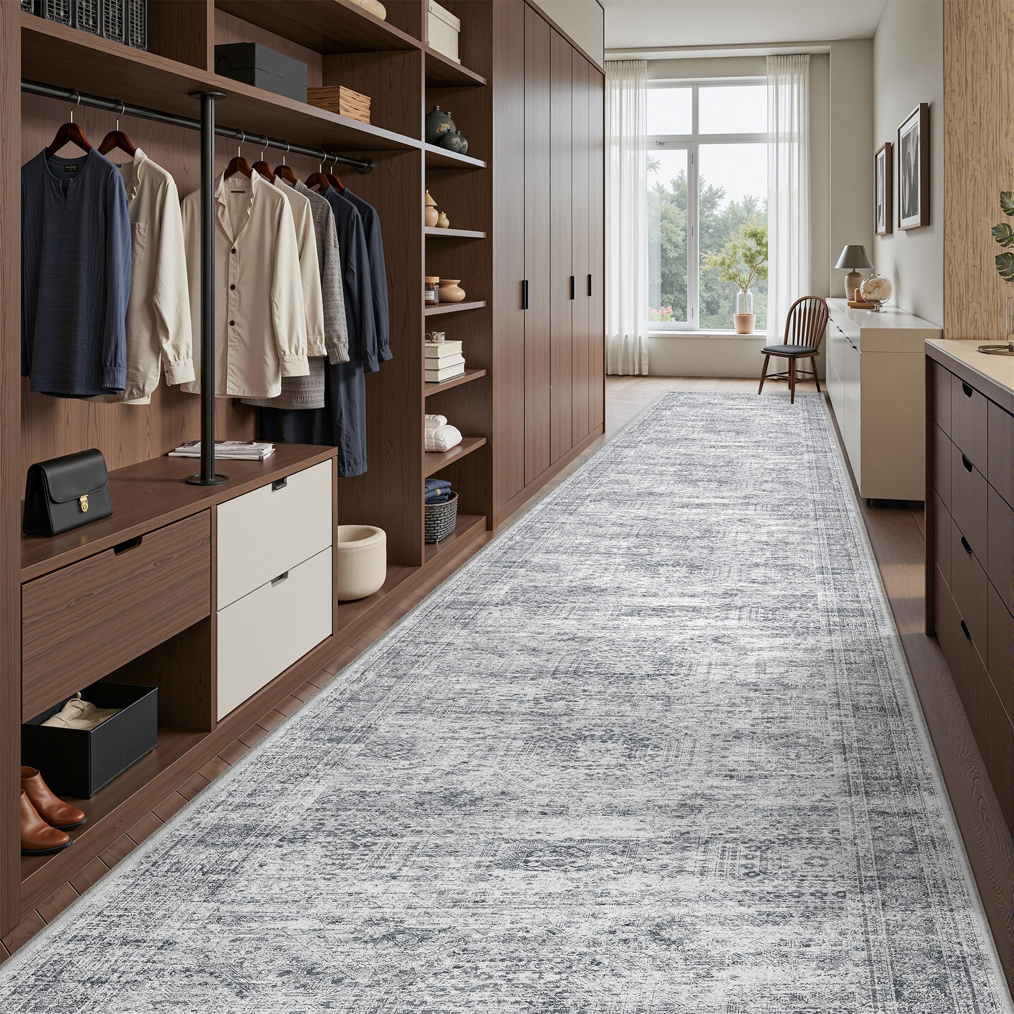 Restydon 3x14 Runner Rug Non Slip,Washable Hallway Runner Rug,Grey