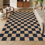 Lahome Colette Checkered Easy Jute Carpet, Washable Area Rug 6x9 Neutral Outdoor Patio Rug, Farmhouse Checkerboard Non Slip Non Shedding Floor Carpet for Dining Living Room Deck Sunroom