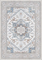 OPPODREAM Soft 10x14 Area Rugs, Neutral Washable Rugs 10x14 with Non Slip Backing, Low-Pile Faux Cashmere 10 x 14 Carpet, Cream White & Blue & Light Brown
