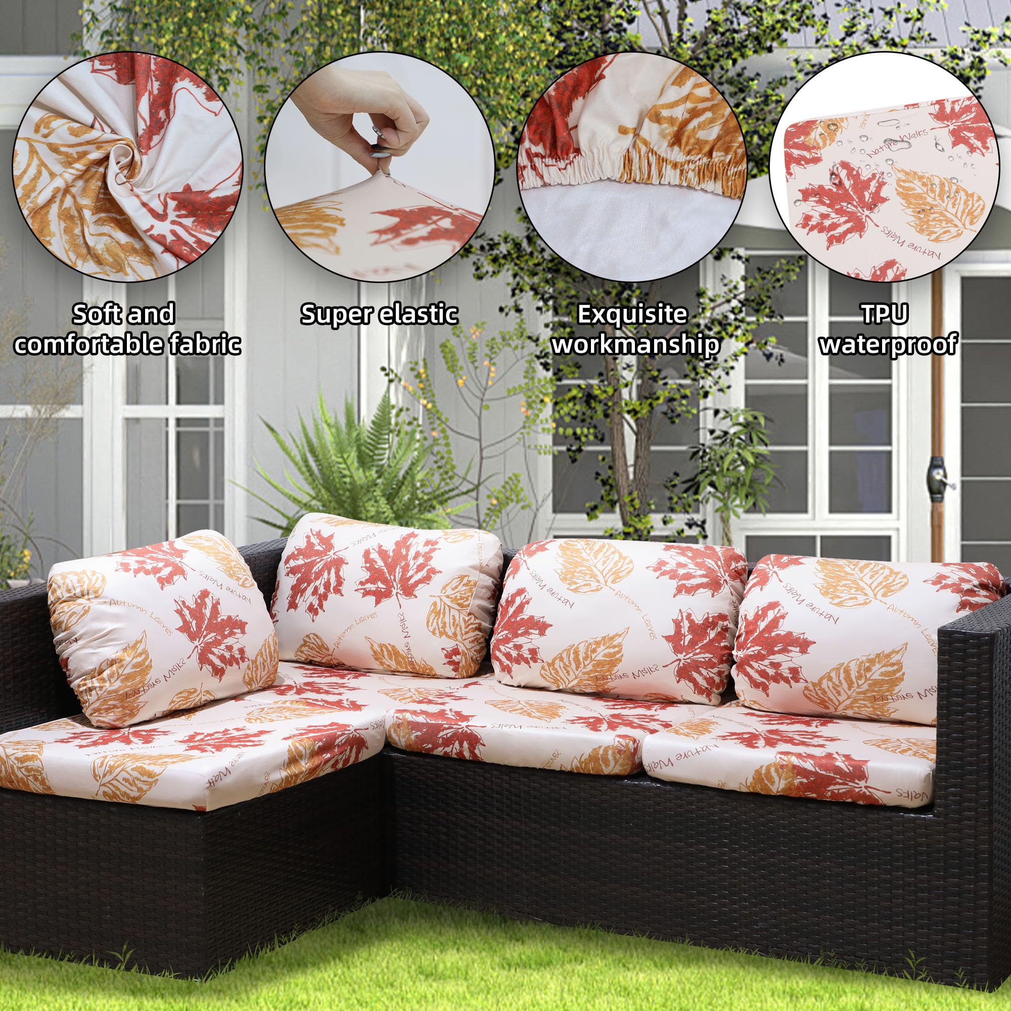 DREAHOTEXTIL 8Pcs Outdoor Cushion Covers, Elastic Patio Cushion Covers