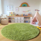 ONASAR Grass Green Round Area Rug 4ft, Soft Bedroom Circle Rugs Floor Mat for Kids Girls Teen Room, Cute Fluffy Plush Shaggy Carpet for Baby Nursery Living Room Playroom Dorm Home Decor