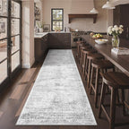 3x10 Runner Rug Non Slip Washable for Entryway, Vintage Hallway Runner for Front Porch, Laundry Room, Bedroom, Abstract Stain Resistant Thin Indoor Kitchen Mats for Floor(3'x10', Grey/Ivory)