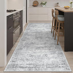 Hallway Runner Rug 4x8 Wide: Washable Thin Runners for Hallways Entry, Non Slip Soft Vintage Kitchen Area Rugs for Living Room Bedroom Dining Room Foyer (Grey, 4x8)