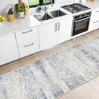 Kitchen Runner Rugs Non Skid Washable - 2.5 x 10 Runner Rug with Anti Slip Backing, Ultra-Thin Soft Rug Runner for Hallway, Bedroom, Living Room (2.5'x10', Blue/Brown/Ivory)