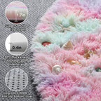 ONASAR Rainbow Round Area Rug 4ft, Soft Bedroom Circle Rugs Mats for Kids Girls Teen Room, Kawaii Fluffy Plush Shaggy Carpet for Baby Nursery Living Room Playroom Home Decor Princess Castle