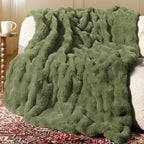 blunique Ultra Soft Cozy Faux Fur Throw Blanket, Fuzzy Plush Thick Bubble Blanket, Oversize Luxury Fluffy Blanket for Couch, Sofa, Bedroom, and Living Room,50x60 Inches,Green