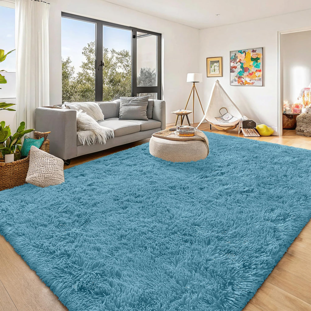 OLANLY 8x10 Machine Washable Large Area Rugs for Living Room, Bedroom, Soft Fluffy Shaggy Bedside Rug, Indoor Floor Carpet for Kids Girls and Boys, Dorms, Nursery, Home Decor Aesthetic, Slate Blue