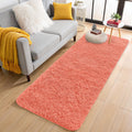 OLANLY 2x6 Machine Washable Runner Rugs for Hallway, Soft Fluffy Shaggy Bedside Rugs for Bedroom, Living Room, Indoor Floor Carpet for Kids Girls and Boys, Home Decor Aesthetic, Coral Red