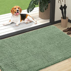 OLANLY Dog Door Mat for Muddy Paws 47x32, Absorbs Moisture and Dirt, Absorbent Non-Slip Washable Doormat, Quick Dry Chenille Mud Mat, Entry Indoor Entryway Carpet for Inside Floor, Olive Green