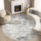 UERMEI 6ft Round Area Rug Living Room Rugs - 6x6 Washable Neutral Modern Abstract Soft Thin Rug Indoor Floor No Slip Rug Carpet for Bedroom Under Dining Table Home Office Decor - Blue Grey