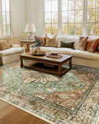 RELEANY Washable Area Rug, 7'x9', Brick/Brown/Green