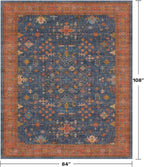 Hazo Haus Dining Room Rugs for Under Table - 7x9 Washable Area Rug for Living Room, Low Pile Non-Slip Rugs for Bedroom - Navy Blue Vintage Boho Unique Home Decor