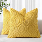 decorUhome Summer Throw Pillow Covers 22x22 Inch Set of 2, Soft Plush Faux Wool Mustard Yellow Solid Couch Pillow Covers, Accent Euro Sham Farmhouse Square Pillow Cases for Sofa Bed Living Room