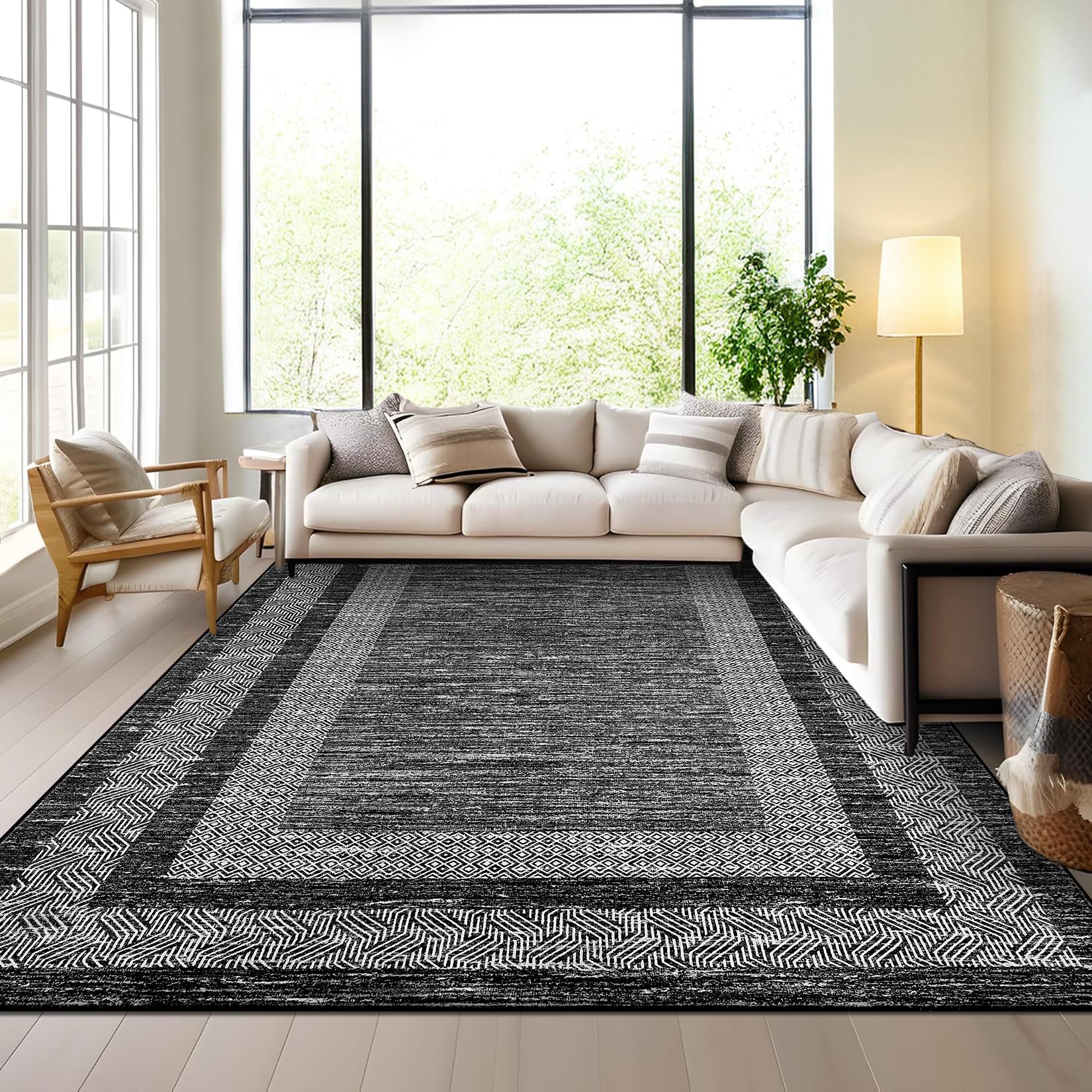 GarveeHome 10x13 Large Washable Geometric Area Rug Non Slip Non Shedding Floor Carpet
