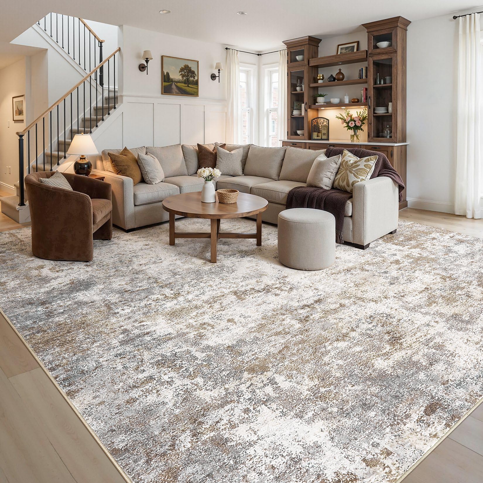 UERMEI 12x15 Area Rug Living Room Rugs Extra Large Brown Grey Carpet