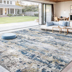 pmtsns Area Rugs 10x14 Living Room: Washable Rug Modern Abstract Neutral Soft Non-Slip Low-Pile Indoor Large Carpet for Bedroom Dining Room Playroom Home Office (Blue Grey Brown, 10'x14')