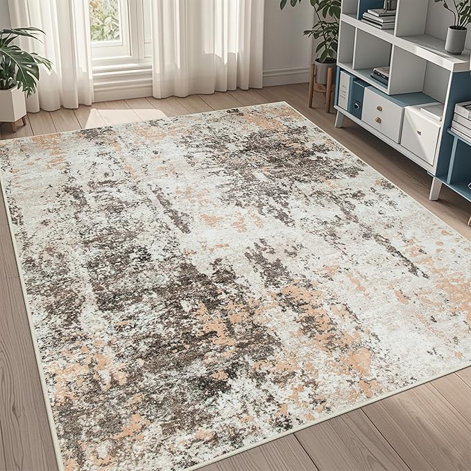 5x7 Area Rugs for Living Room Washable Bedroom Dining Room Brown Beige