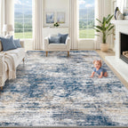 XLUEZ 9x12 Area Rug for Living Room, Washable Modern Abstract Large Area Rug Neutral Soft Non Slip Kids Rug Stain Resistant Indoor Carpet for Bedroom Dining Room Playroom Office(BlueWhite, 9'x12')