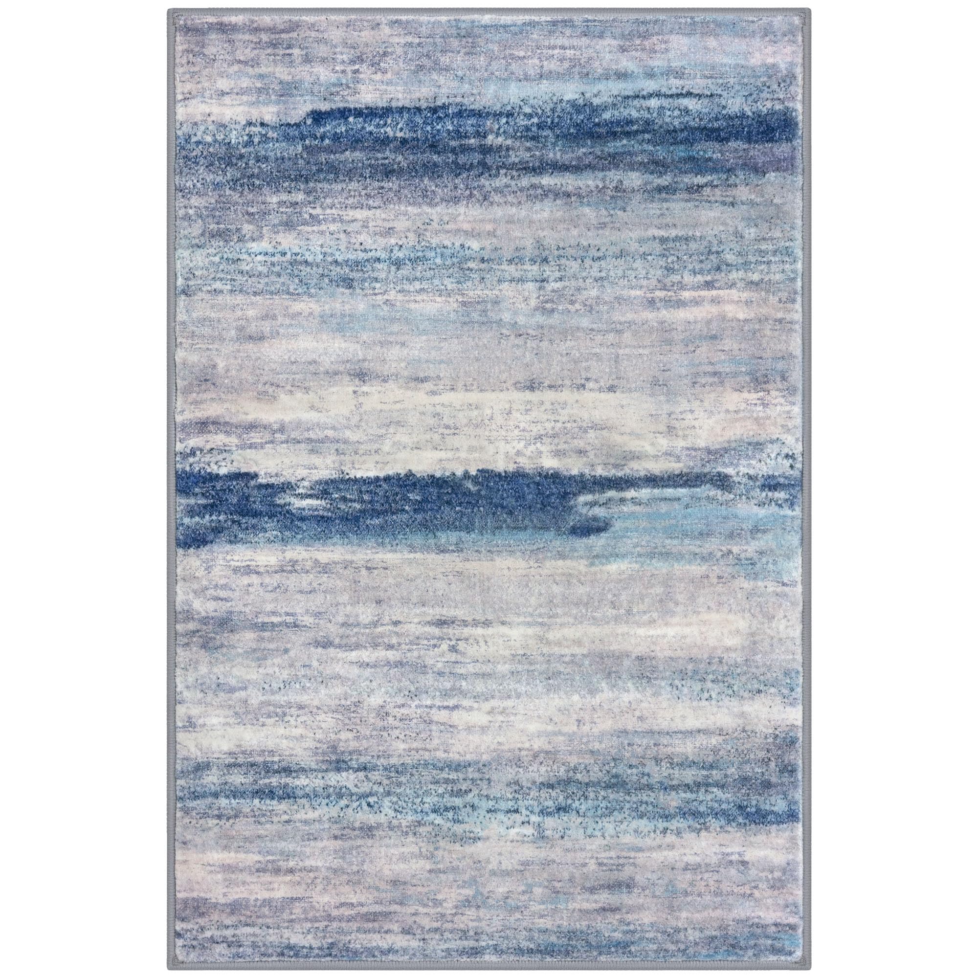 KOZYFLY 4x6 Area Rug Modern Abstract Washable Large Rugs for Entryway Non-Slip Soft Living Room Rug, Print Blue/Grey/Beige Throw Rugs Indoor Mat for High-Traffic Door Entrance, Nursery, Bedroom