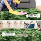 Tepook Fluffy Large Rugs for Living Room, Area Rug 6x9 Soft Carpet for Bedroom, Modern Shaggy Rug for Kids Boys Girls, Plush Indoor Nursery Home Decor Rug with Non-Slip Bottom, Tie-Dyed Dark Green