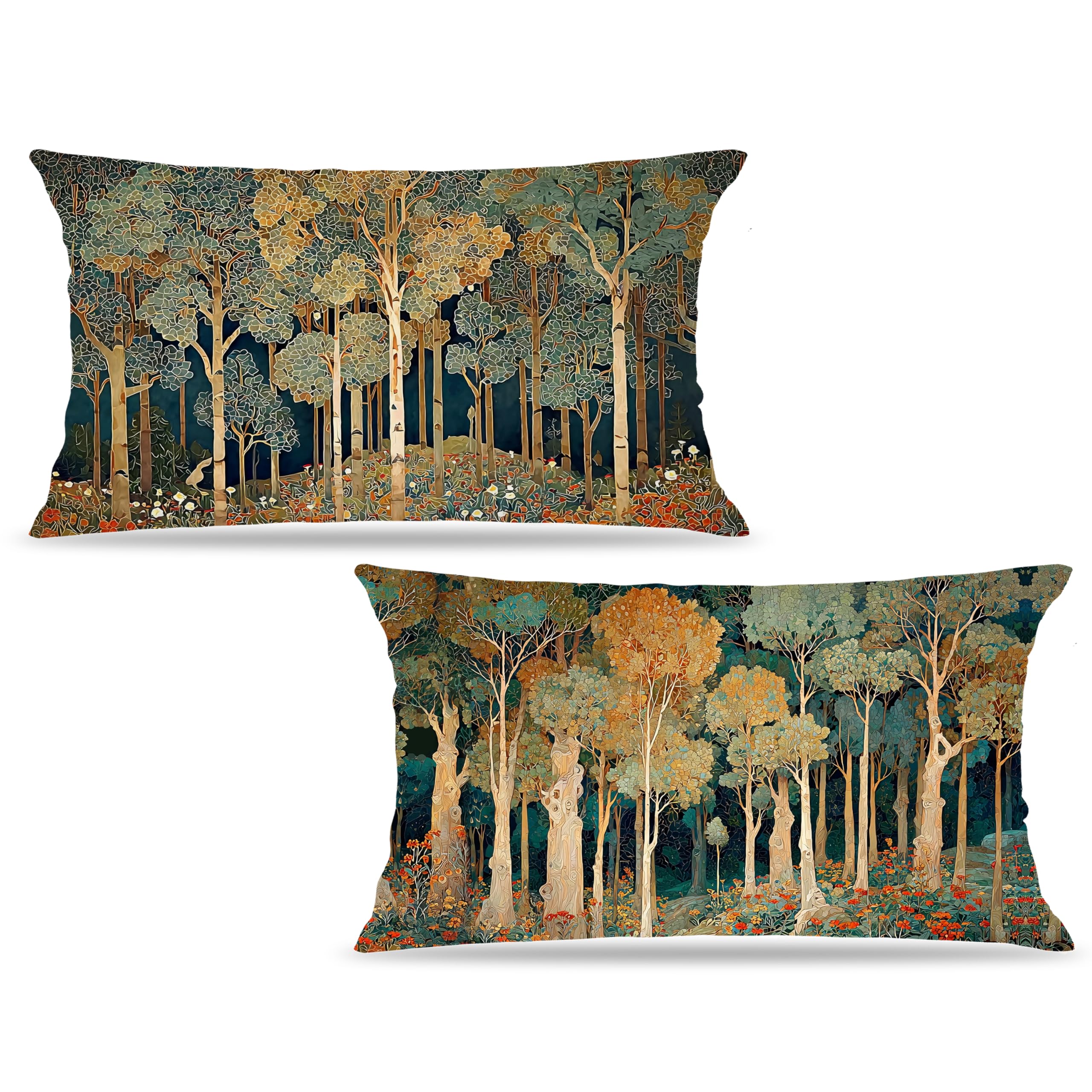 BUJSP Rustic William Morris Inspired Forest Green Pillow Covers 12x20 Set of 2,Vintage Botanical Nature Landscape Decorative Throw Pillow Covers for Home Bedroom Living Room