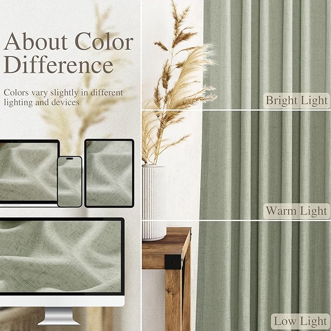 Nanspring Sage Green Curtains 92 Inch Length 2 Panels Back Tab Pocket Light Filtering Semi Sheer Drapes Linen Cotton Textured Airy Farmhouse Sage Living Room Decor Light Green Curtains for Bedroom