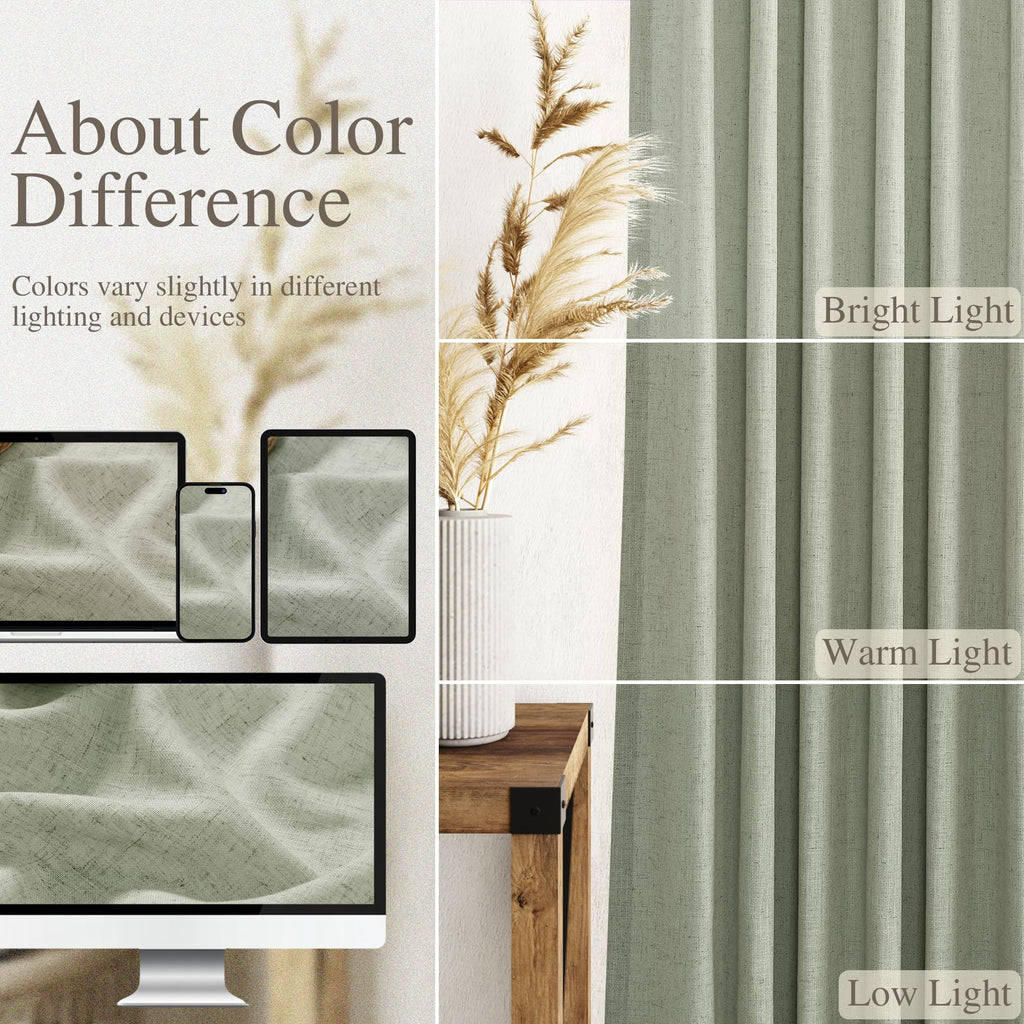 Sage Curtains 90 inches Long 2 panels for Living Room Back Tab Rod Pocket Semi Sheer Linen Draperies Muted Neutral Sage Green Room Decor Earth Tone Pale Green Curtains for Diningroom Bedroom Office