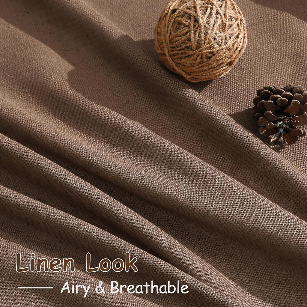 Caramel Brown Linen Curtains for Living Room Extra Long 126 Inches Long Back Tab Light Filtering Semi Sheer Curtain Vintage Rustic Decor Floor to Ceiling High Window for Bedroom 52x126, 2 Panels