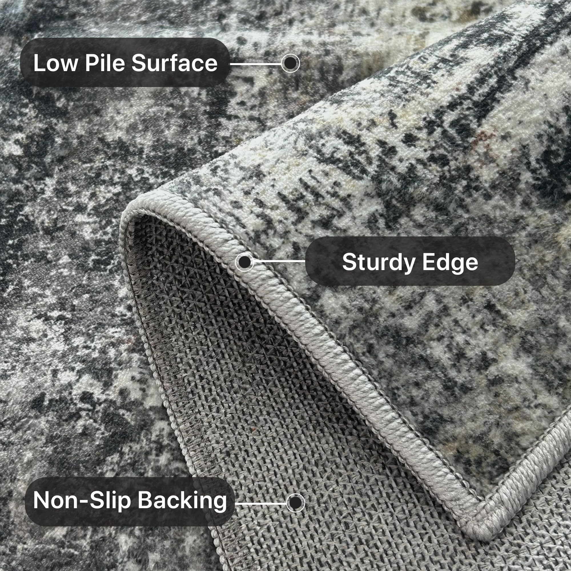 BEIMO 2x3 Area Rugs for Entryway, Dark Grey Washable Abstract Non Slip Rug