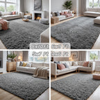 8x10 Fluffy Shag Area Rugs for Living Room Bedroom: Soft Carpet Light Gray