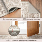 2x4 Boho Runner Rug, Neutral Farmhouse Entryway Rugs, Small Throw Runners for Hallway Bedroom Kitchen, Vintage Floral Design & Non-Slip Low-Pile Washable Stain Resistant Beige Latte