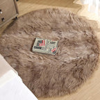 ORINOVA Beige Round Cozy 4ft Shag Rug Washable Furry Soft Area Rug for Living Room Bedroom Cute Nursery Decor Circle Carpet Faux Fur Fluffy Home Décor