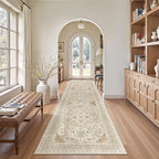 Madane Hallway Runner Rug 2'6''x10' Kitchen Runner, Non Slip Vintage Runners for Hallways 10ft Washable Kitchen Rugs Soft Low Pile 2.5x10 ft Rug Runner for Entryway and Bedroom, Beige/Blue