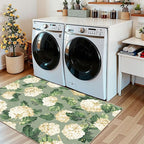 Spring Outdoor Rug - 28" x 43" Front Door Mat Indoor Outside Entrance Non-Slip Washable Outdoor Mat Sage Green Beige Flower Rug for Entryway Kitchen Bedroom Layered Doormat for Front Porch