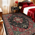 Area Rugs 5'x7' Washable Non-Slip, Floral Vintage Distress Print Pattern Medallion Carpet for Living Room Bedroom Dining Room, Red Black