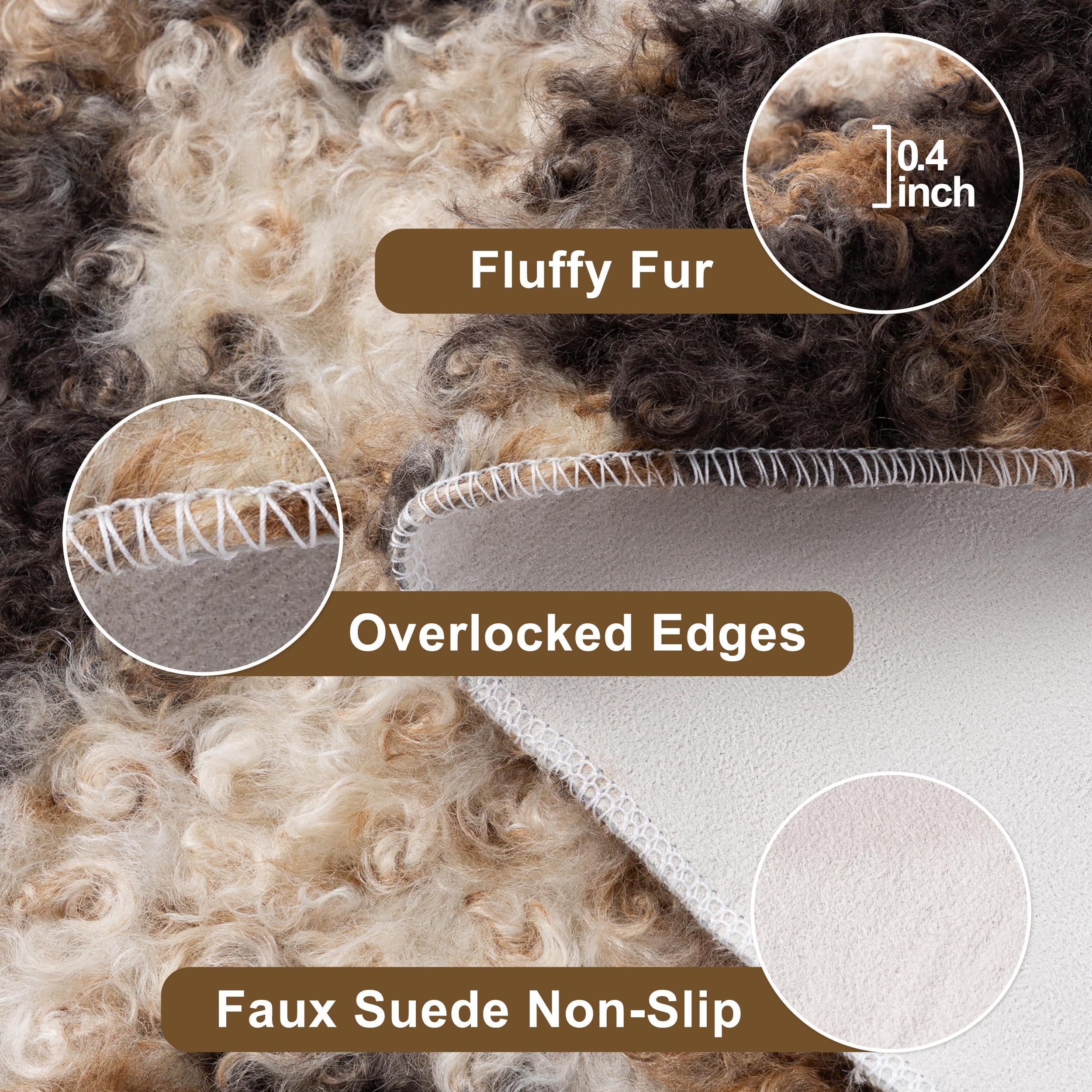 WARM HAVEN Faux Fur Cowhide Rug: Fluffy Cow Print 5.2x7 Feet Washable Cow Hide Rug for Living Room Bedroom Animal Print Skin Rustic Western Décor Black and Brown
