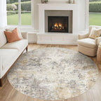 UERMEI 6ft Round Area Rug Living Room Rugs - 6x6 Washable Neutral Modern Abstract Soft Thin Rug Indoor Floor No Slip Rug Carpet for Bedroom Under Dining Table Home Office Decor - Golden Grey