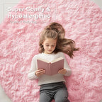OLANLY Pink Round Rugs for Bedroom - Machine Washable, 6 ft Circle Area Rugs for Living Room, Soft and Fluffy Shaggy Carpet for Teen Girls and Boys, Nursery Rooms, Dorms, Home Decor Aesthetic