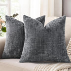 decorUhome Dark Grey Chenille Throw Pillow Covers 16x16 Set of 2 Textured Soft Cozy Slubby Couch Pillow Covers Modern Farmhouse Boho Decorative Pillow Cases for Bed Sofa Living Room