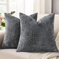 decorUhome Dark Grey Chenille Throw Pillow Covers 18x18 Set of 2 Textured Soft Cozy Slubby Couch Pillow Covers Modern Farmhouse Boho Decorative Pillow Cases for Bed Sofa Living Room