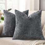 decorUhome Textured Chenille Throw Pillow Covers 22x22 Set of 2 Dark Grey