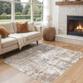 UERMEI Square Area Rugs: Washable 6x6 Neutral Modern Abstract Carpet for Living Room Bedroom - Soft Floor Mat with Non Slip Backing for Kitchen Nursery Dorms Farmhouse Home Decor - Brown/Grey/Red